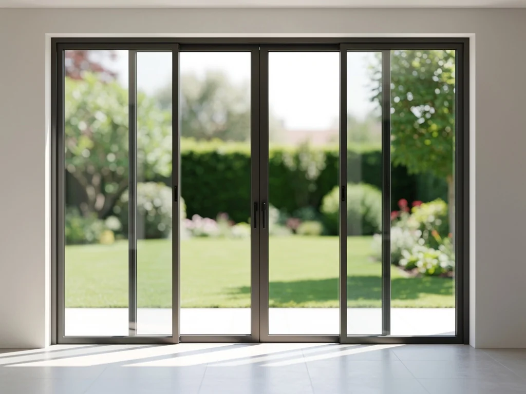 Baie coulissante en aluminium ouvrant sur un jardin après rénovation
